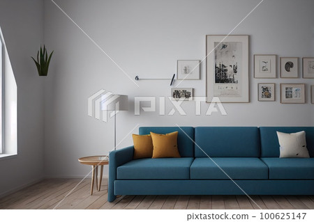 interior modern living room workspace with desk and home office. AI Generative. 100625147