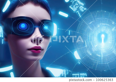 Artificial intelligence in humanoid head with neural network thinks. AI with Digital Brain is learning processing big data, analysis information. Face of cyber mind. Ai generative. Artificial intelligence in humanoid head with neural network thinks. AI with Digital Brain is learning processing big data, analysis information. Face of cyber mind. Ai generative. 100625363