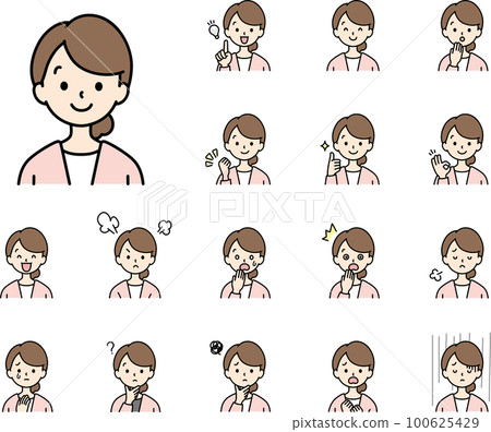 Facial expression set Female 30s Cute simple touch Facial expression set Female 30s Cute simple touch 100625429