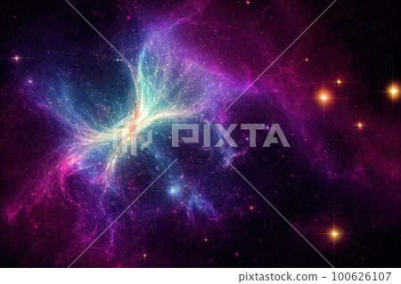 Space background. Realistic starry night. Cosmos and shining stars. Milky way and stardust. Color galaxy with nebula. Magic Infinite universe. Ai generative illustration. Space background. Realistic starry night. Cosmos and shining stars. Milky way and stardust. Color galaxy with nebula. Magic Infinite universe. Ai generative illustration. 100626107