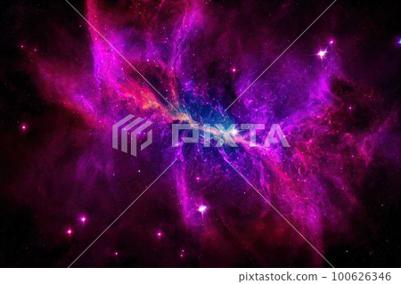 Space background. Realistic starry night. Cosmos and shining stars. Milky way and stardust. Color galaxy with nebula. Magic Infinite universe. Ai generative illustration. Space background. Realistic starry night. Cosmos and shining stars. Milky way and stardust. Color galaxy with nebula. Magic Infinite universe. Ai generative illustration. 100626346