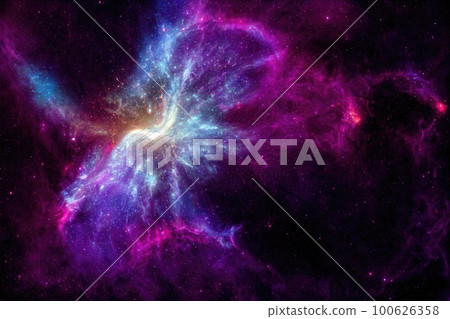 Space background. Realistic starry night. Cosmos and shining stars. Milky way and stardust. Color galaxy with nebula. Magic Infinite universe. Ai generative illustration. Space background. Realistic starry night. Cosmos and shining stars. Milky way and stardust. Color galaxy with nebula. Magic Infinite universe. Ai generative illustration. 100626358