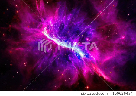 Space background. Realistic starry night. Cosmos and shining stars. Milky way and stardust. Color galaxy with nebula. Magic Infinite universe. Ai generative illustration. 100626454