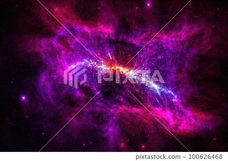 Space background. Realistic starry night. Cosmos and shining stars. Milky way and stardust. Color galaxy with nebula. Magic Infinite universe. Ai generative illustration. 100626468