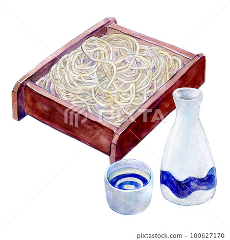 Sake and soba noodles watercolor illustration 100627170