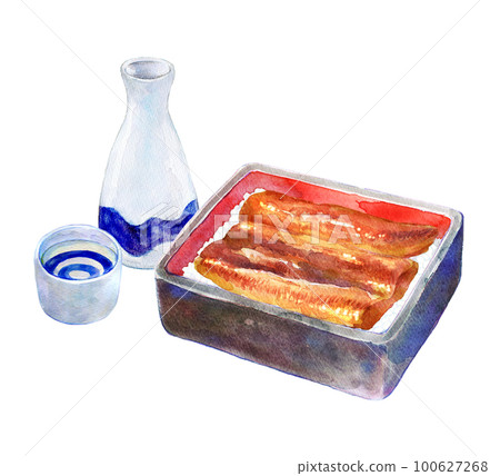 Sake and unaju watercolor illustration 100627268