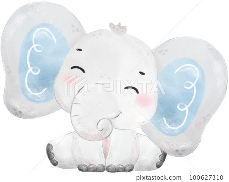 cute baby Elephant wild life animal dream blue baby shower nursery art watercolour illustration 100627310