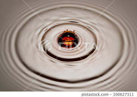 drop falling on soy sauce or brown liquid and created crown splash 100627311