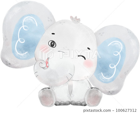 cute baby Elephant wild life animal dream blue baby shower nursery art watercolour illustration 100627312