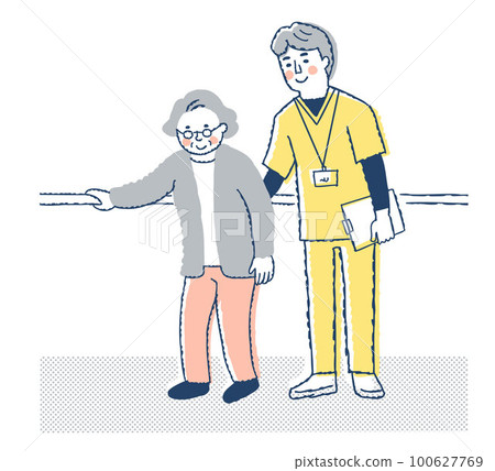 做步行訓練的高級婦女和幫助的人 100627769