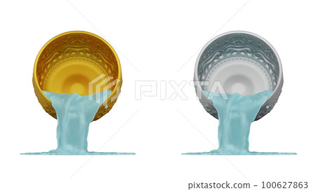 element of gold and silver bowl with water thai culture from image traced 3d. songkran festival thailand travel. element of gold and silver bowl with water thai culture from image traced 3d. songkran festival thailand travel. 100627863
