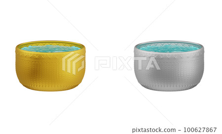 element of gold and silver bowl with water thai culture from image traced 3d. songkran festival thailand travel. 100627867