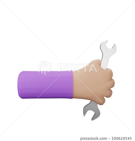 3d rendering of a hand holding a wrench tool 3d rendering of a hand holding a wrench tool 100628545