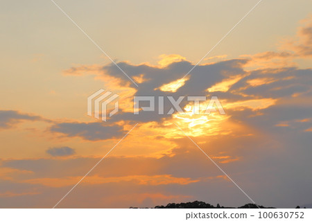 黃昏的天空，雲，日落，森林 100630752