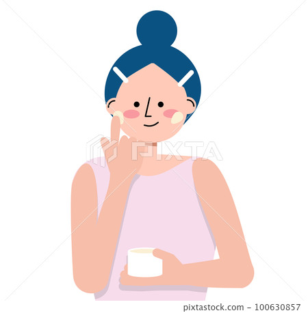 一個女人在臉上塗面霜的插圖 一個女人在臉上塗面霜的插圖 100630857