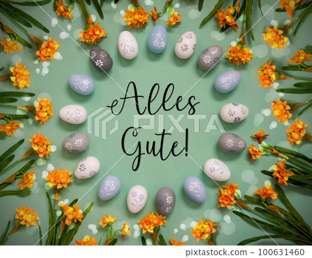 Easter Egg Decoration, Spring Flowers, Text Alles Gute Means Best Wishes 100631460