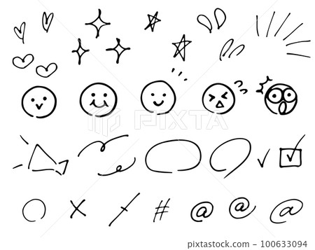 One-point symbol set such as hand-drawn hearts, stars and emoticons 100633094