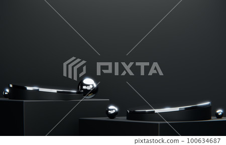 Fashion product background and stand black podium display with blank backdrops. 100634687