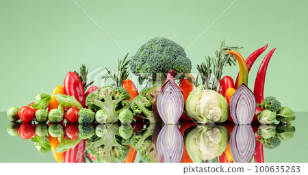 Composition of various raw vegetables. 100635283