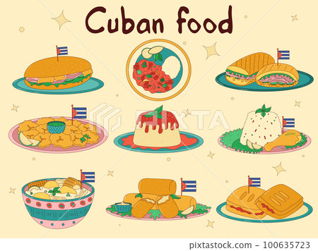 Set of Cuban food. Traditional Cuban dish. Vector illustration Set of Cuban food. Traditional Cuban dish. Vector illustration 100635723