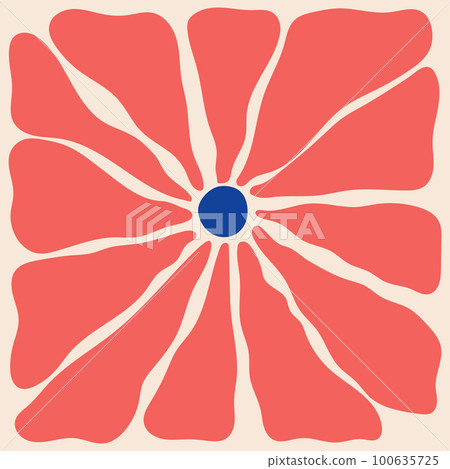 Groovy doodle and abstract organic plant shapes art. Matisse floral poster in trendy retro 60s 70s style. 100635725