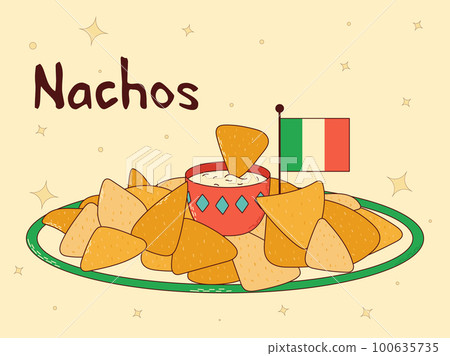 Mexican traditional food. Nachos. Vector illustration in hand drawn style 100635735