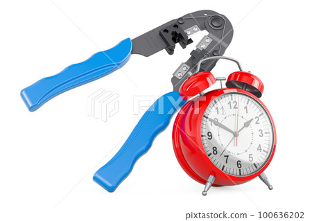 Crimper, crimp tool with alarm clock, 3D rendering Crimper, crimp tool with alarm clock, 3D rendering 100636202