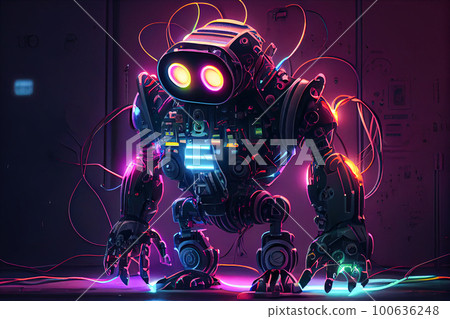 robot in neon colors. Generative AI, Generative, AI robot in neon colors. Generative AI, Generative, AI 100636248