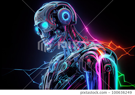 robot in neon colors. Generative AI, Generative, AI robot in neon colors. Generative AI, Generative, AI 100636249