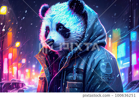 futuristic panda in neon colors. Generative AI, Generative, AI futuristic panda in neon colors. Generative AI, Generative, AI 100636251