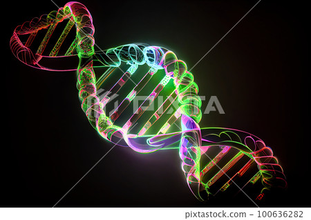 neon dna on black background. Generative AI, Generative, AI neon dna on black background. Generative AI, Generative, AI 100636282
