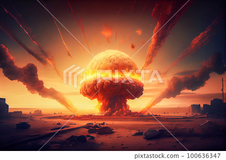 terrible nuclear explosion mushroom. Generative AI, Generative, AI 100636347