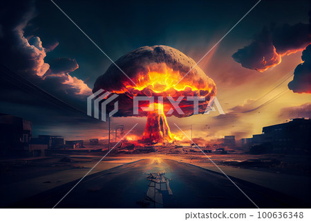 terrible nuclear explosion mushroom. Generative AI, Generative, AI 100636348