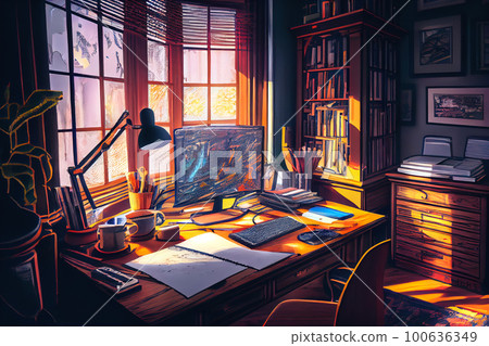 anime home office. Generative AI, Generative, AI 100636349