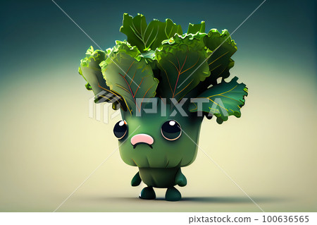 cartoon green lettuce with eyes. Generative AI, Generative, AI cartoon green lettuce with eyes. Generative AI, Generative, AI 100636565