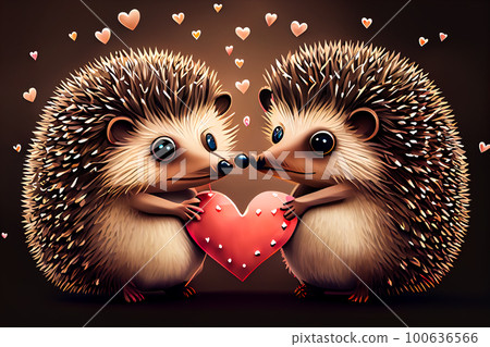 illustration funny hedgehogs in love. Generative AI, Generative, AI 100636566