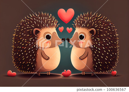 illustration funny hedgehogs in love. Generative AI, Generative, AI illustration funny hedgehogs in love. Generative AI, Generative, AI 100636567
