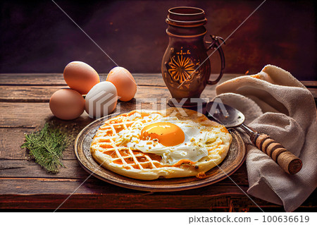 Georgian cuisine cheese and eggs top view. Generative AI, Generative, AI 100636619