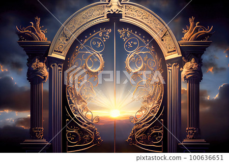 Gate to heaven. Gateway to heaven with light at the ende. Generative AI, Generative, AI 100636651