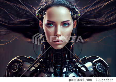 futuristic android girl portrait. Generative AI, Generative, AI futuristic android girl portrait. Generative AI, Generative, AI 100636677