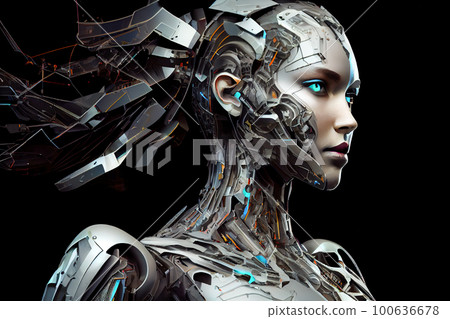 futuristic android girl portrait. Generative AI, Generative, AI futuristic android girl portrait. Generative AI, Generative, AI 100636678