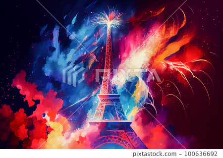 abstract drawing of the eiffel tower and fireworks. Generative AI, Generative, AI 100636692
