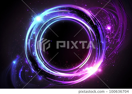 abstract neon circles on black background. Generative AI 100636704