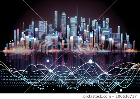futuristic city connected by dots and lines. Generative AI 100636717