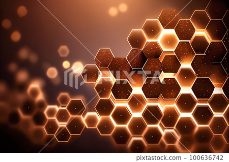 Abstract golden hexagons background. honeycomb. Generative AI 100636742