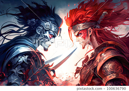 anime battle of heroes. Generative AI 100636790