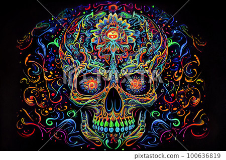 abstract art background. multicolored skull. Generative AI abstract art background. multicolored skull. Generative AI 100636819