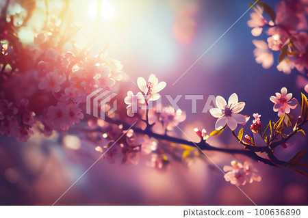 Spring background. cherry blossom or sakura on blurred sunny background. Generative AI Spring background. cherry blossom or sakura on blurred sunny background. Generative AI 100636890