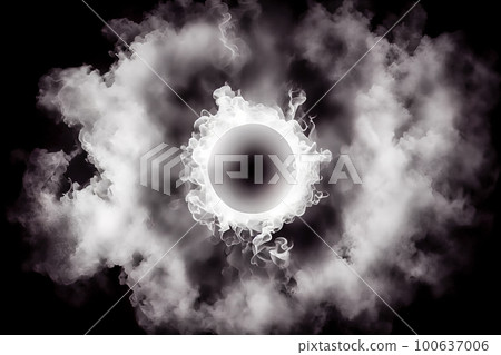 realistic smoke appears from the center on a black background. Generative AI realistic smoke appears from the center on a black background. Generative AI 100637006