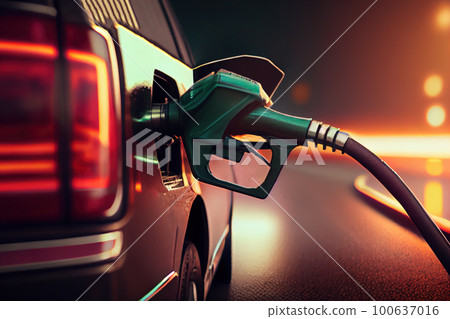 close-up filling nozzle at a car gas station. Generative AI 100637016